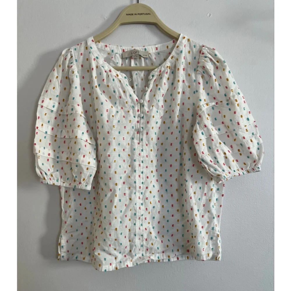 Loft clip dot puff sleeve shirt small petite